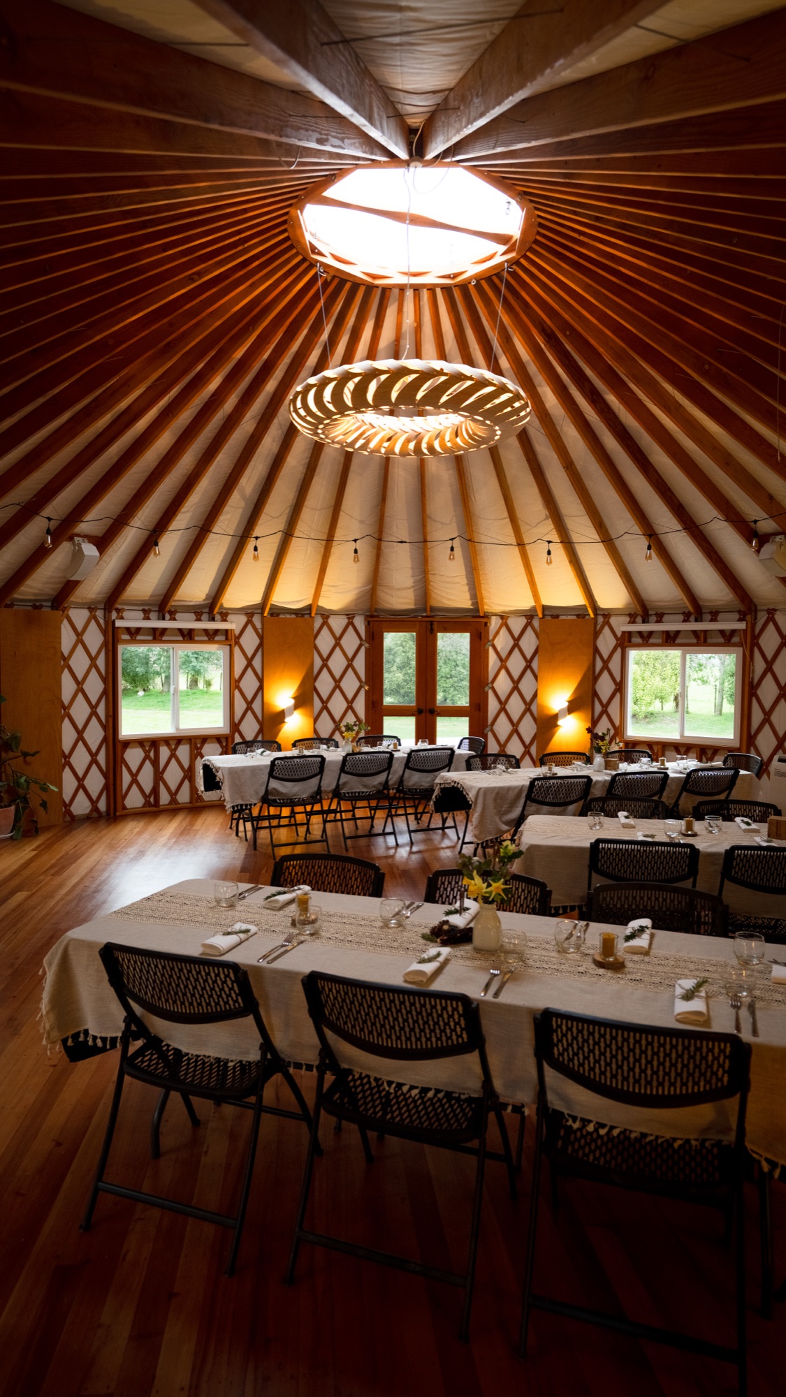 The yurt set for dinner