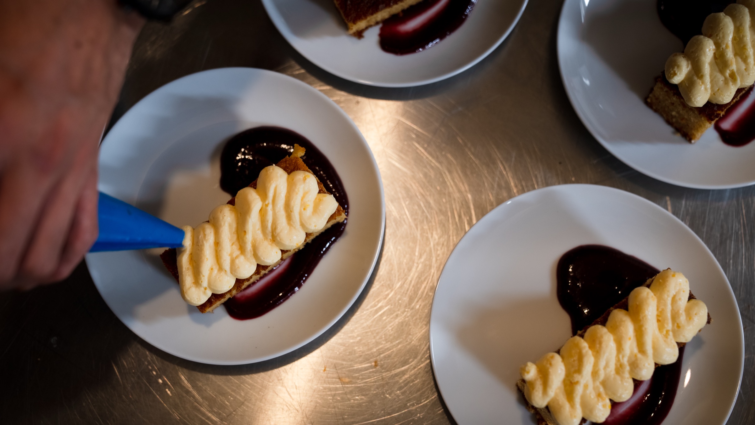 Plating the lemon cake dessert