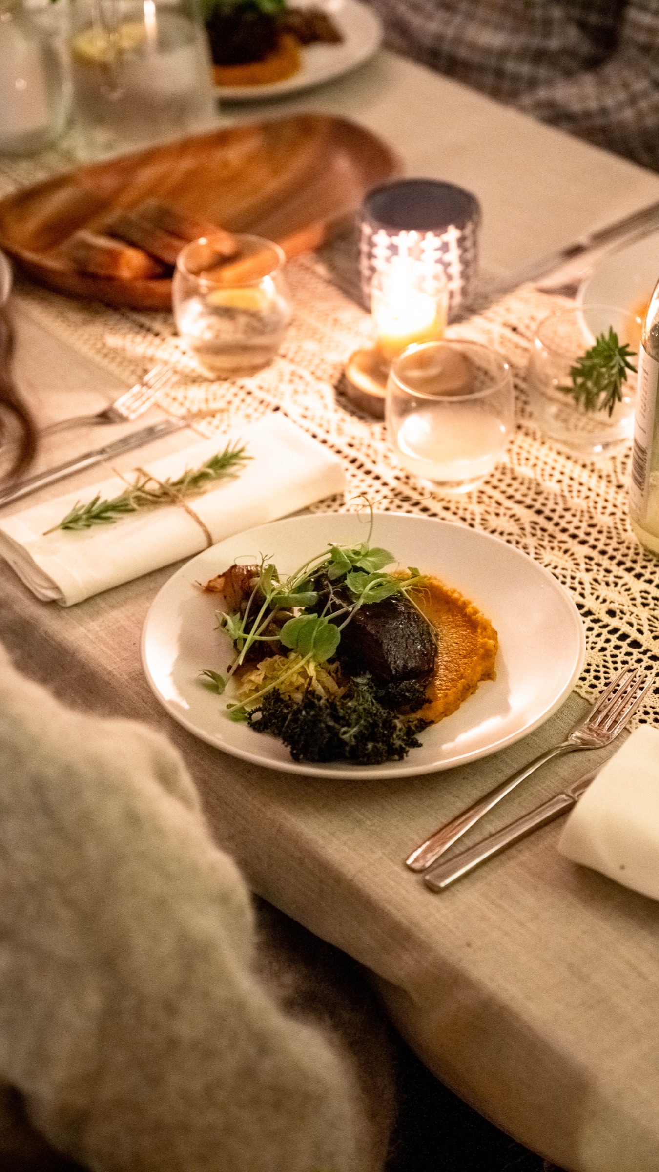 The main course by beeswax candlelight