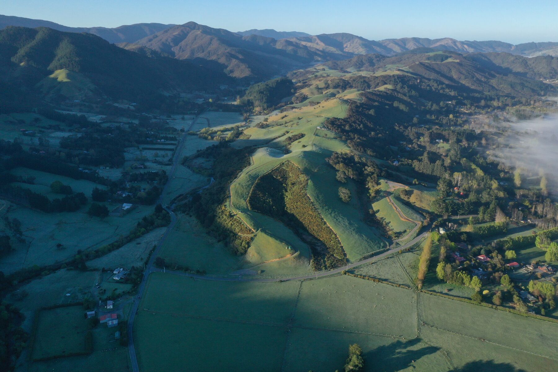 Morning mist settling over the Mangaroa Valley